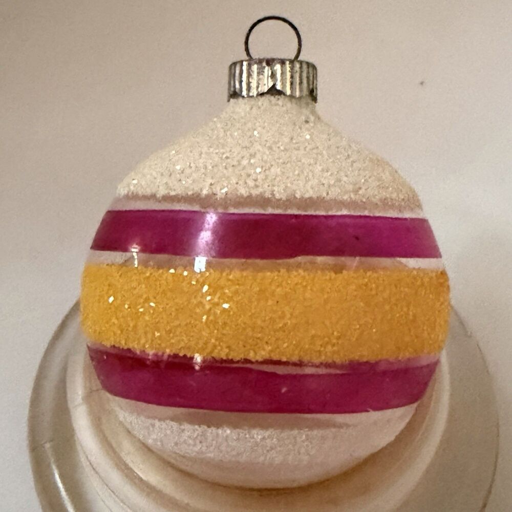 Vintage Shiny Brite USA Glass Christmas Ornament Pink Yellow White Mica 2.25”